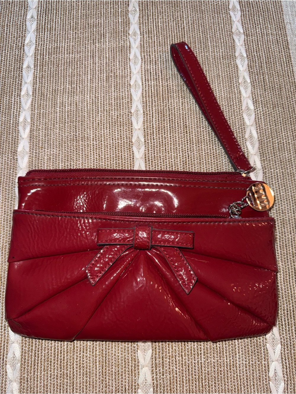 Elle Red Patent Wristlet with Bow Detail and Logo Charm